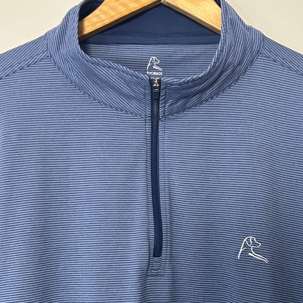 Rhoback 1/4 Zip Pullover Men XXL Blue Striped Performance Long Sleeve Golf